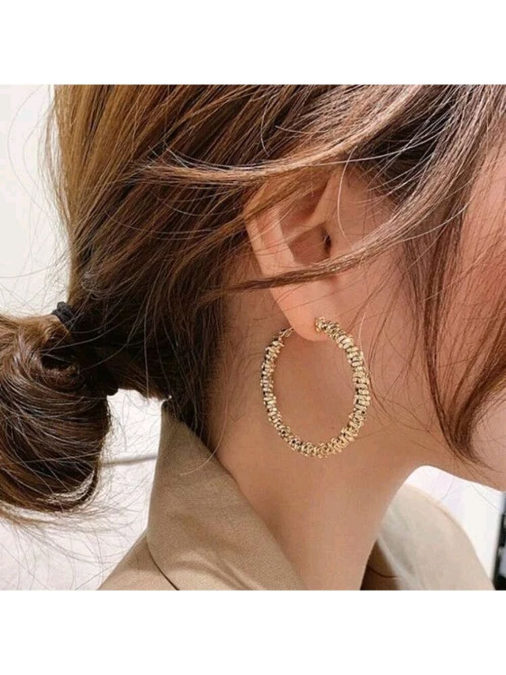 NWT Gold Colored Textured Hoop Earrings